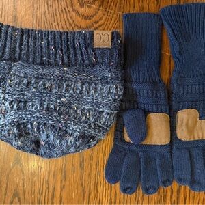 CC Boutique Navy Knit Hat and Glove Set